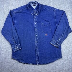 Vintage Tommy Hilfiger Denim Button Up Women's XXL Blue Long Sleeve Shirt